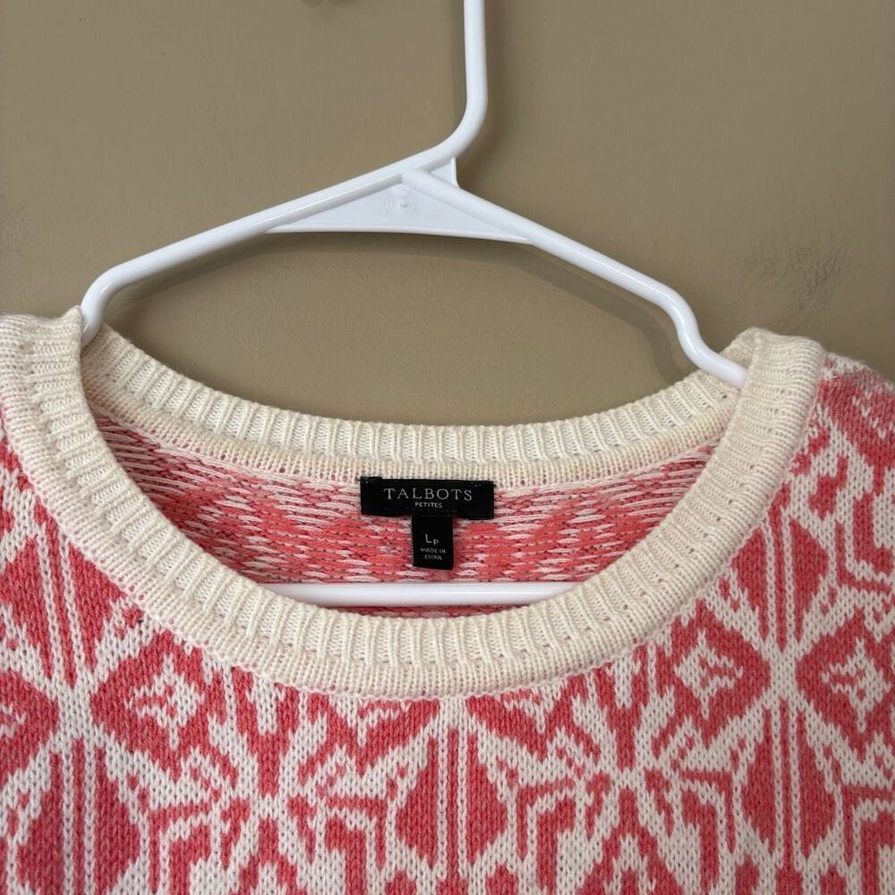 Talbots Women Pullover Pink Gray Ombre Fair Isle Wool Blend Sweater Petite Large - Picture 4 of 7